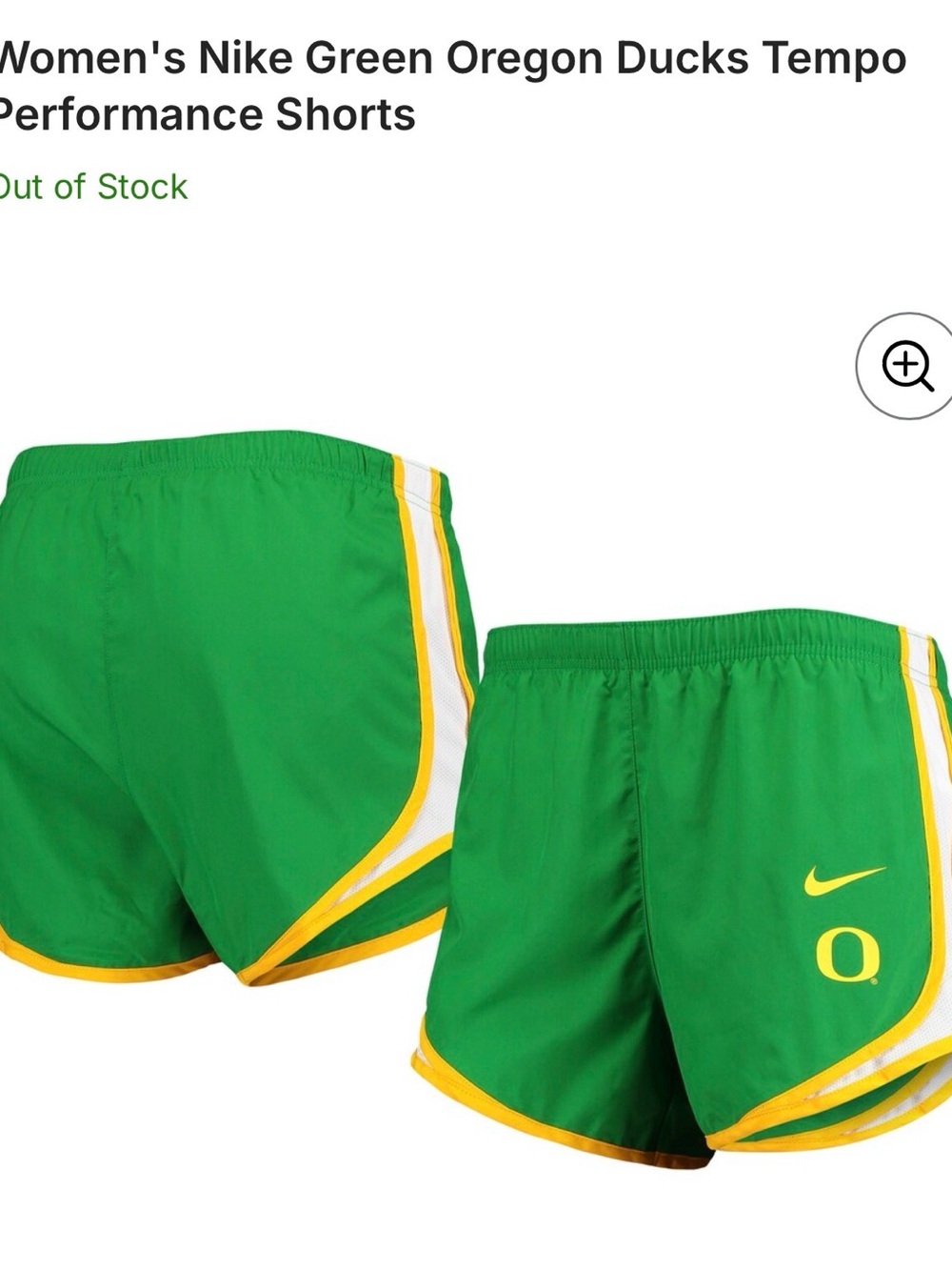 Nike Women's Oregon Ducks Athletic Shorts.  Green with Yellow & White Trim